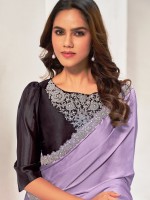 Lavender Plum Crepe Satin Silk Saree